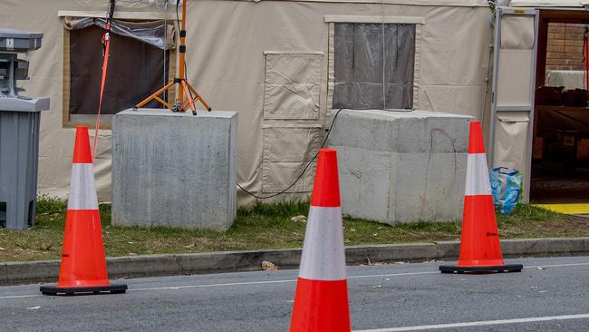 Concrete barriers placed along the road on Miles St at Coolangatta. Picture: Jerad Williams