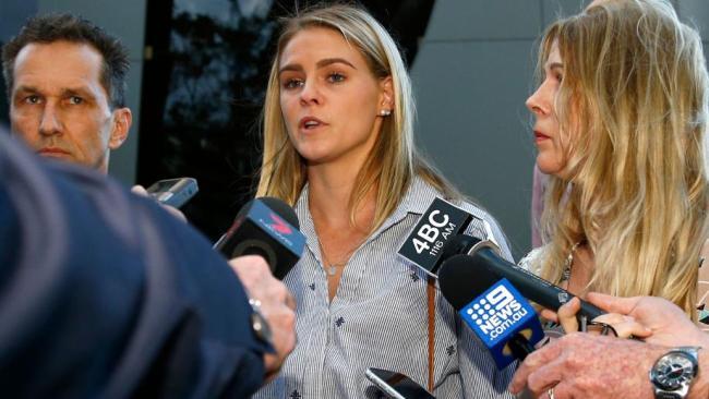 Shayna Jack addresses the media after her four-hour session at the ASADA hearing.