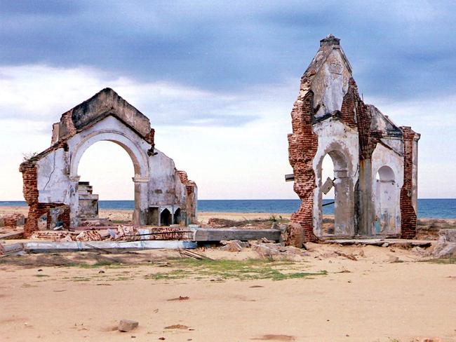 All that remains ... This ruined church in Sri Lanka is all that remains of a foreshore community after the 2004 Boxing Day tsunami. Source: Supplied