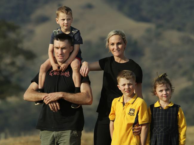 Mining family Michael and Ali Miles with their children Levi, Jasmine and Jonty support the Bylong Valley coal project which was stopped due to green tape. Picture: Dean Marzolla