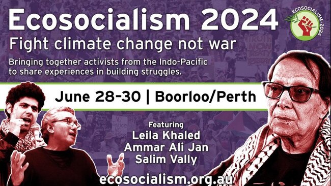 An invitation to the 2024 Ecosocialism conference featuring Leila Khaled.