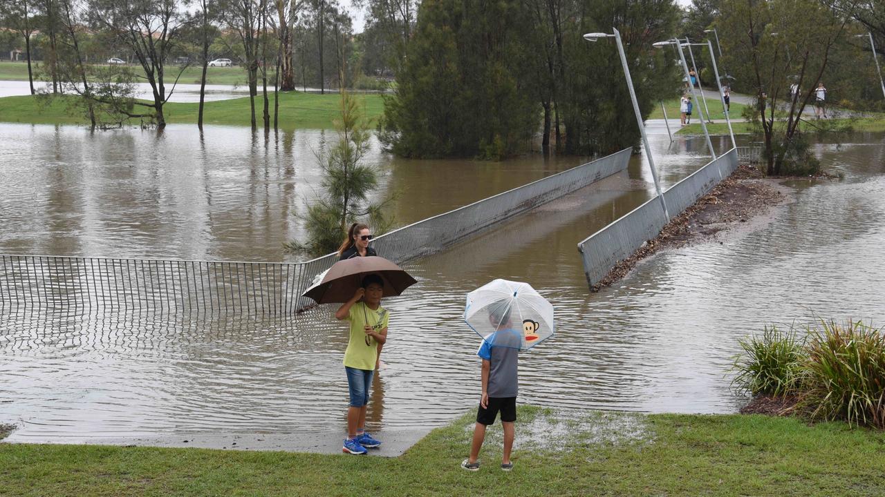 Flooding at Lake Orr at Varsity Lakes. Picture: Steve Holland