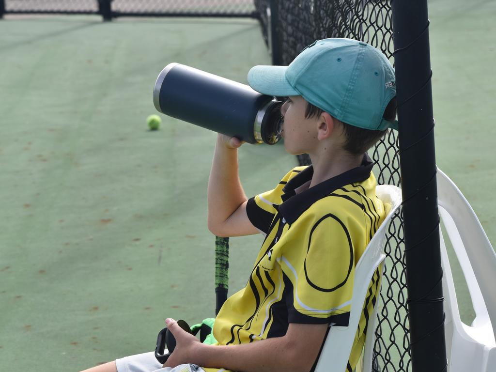 Players on court at the JDS Central Region tournament at the Rockhampton Regional Tennis Centre on July 14, 2024.