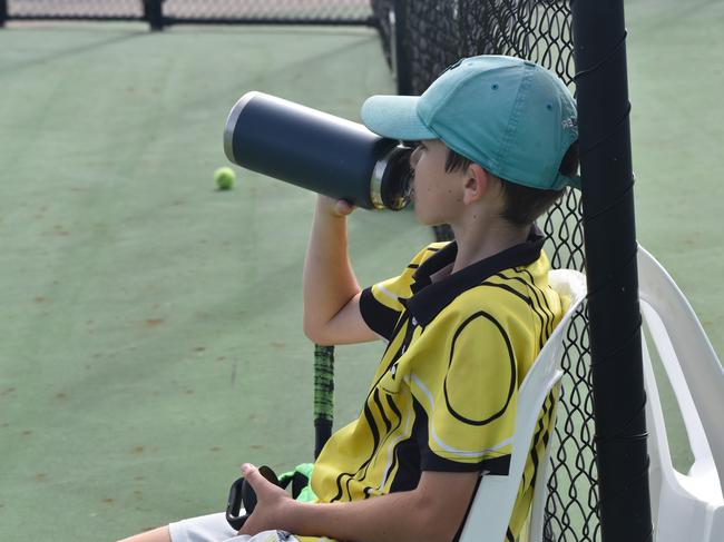 Players on court at the JDS Central Region tournament at the Rockhampton Regional Tennis Centre on July 14, 2024.