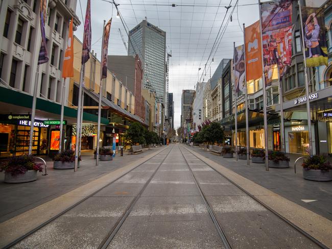 Melbourne’s CBD lies empty. Picture: Jay Town