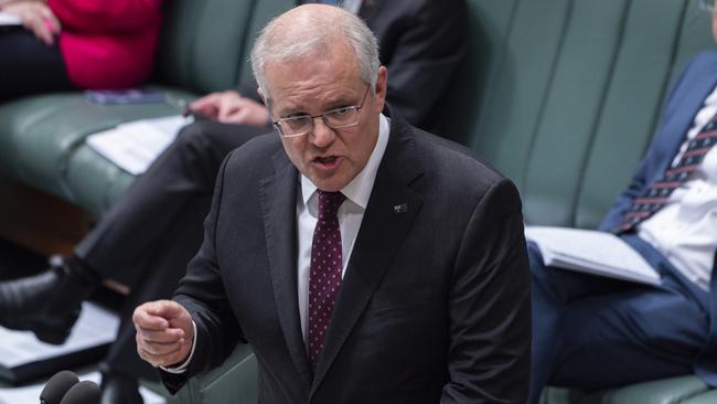 Prime Minister cott Morrison during Question Time. Picture: NCA NewsWire / Martin Ollman