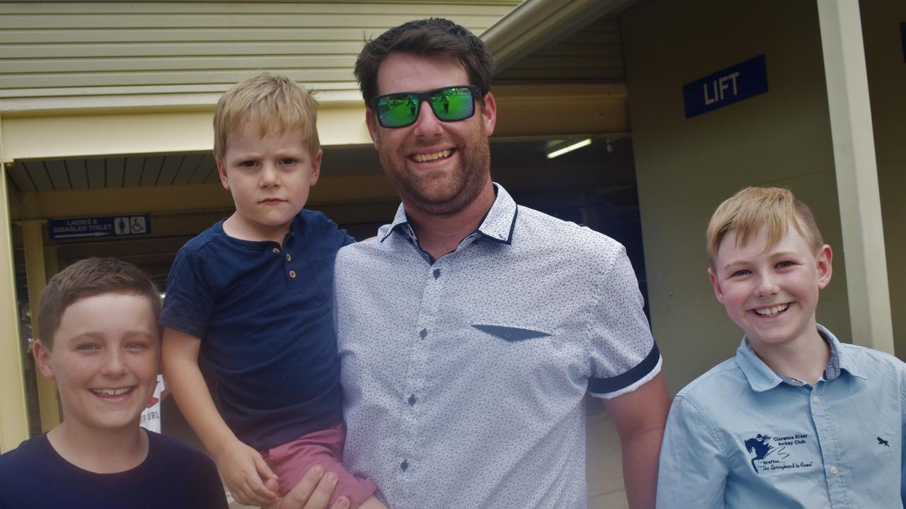 Adam Pearce with his boys at the Blues, Brews &amp; BBQs Day at Clarence River Jockey Club on Sunday, 14th March, 2021. Photo Bill North / The Daily Examiner