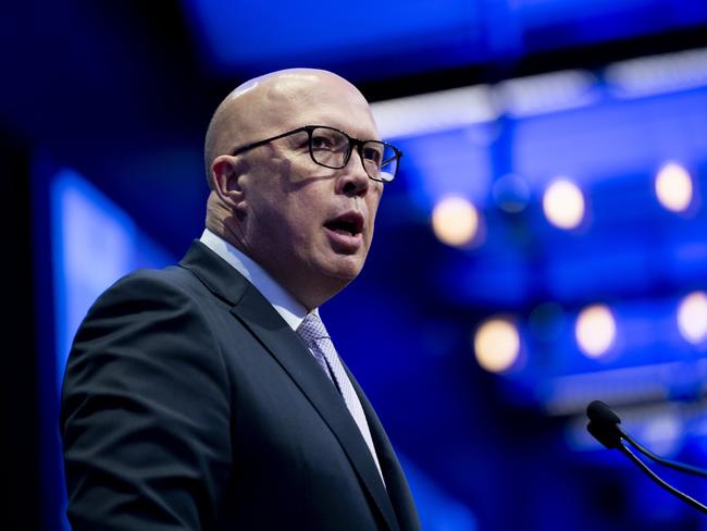 SYDNEY, AUSTRALIA - NewsWirePhotos - Saturday, 22 June 2024:The Hon Peter Dutton MP,Leader of the Liberal Party pictured speaking at the Liberal Party Federal Council at  the Hyatt Regency, Sydney.Picture:NewsWire/ Monique Harmer