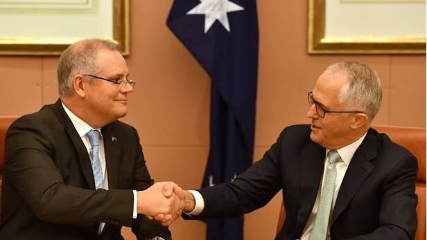 Prime Minister Malcolm Turnbull with successor Scott Morrison.