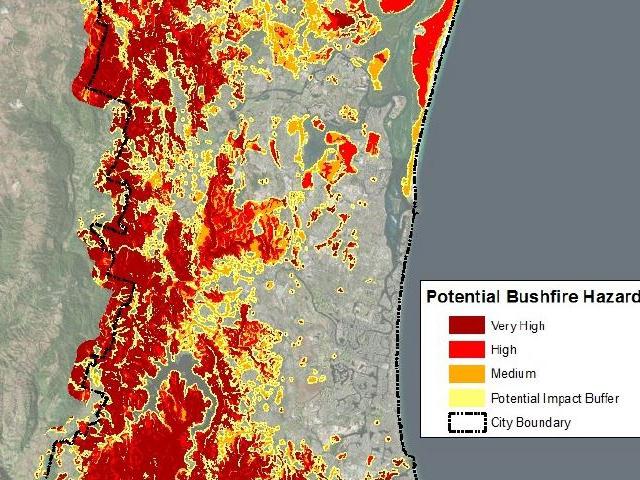 Latest bushfire hazard overlay map produced by the Gold Coast City Council.