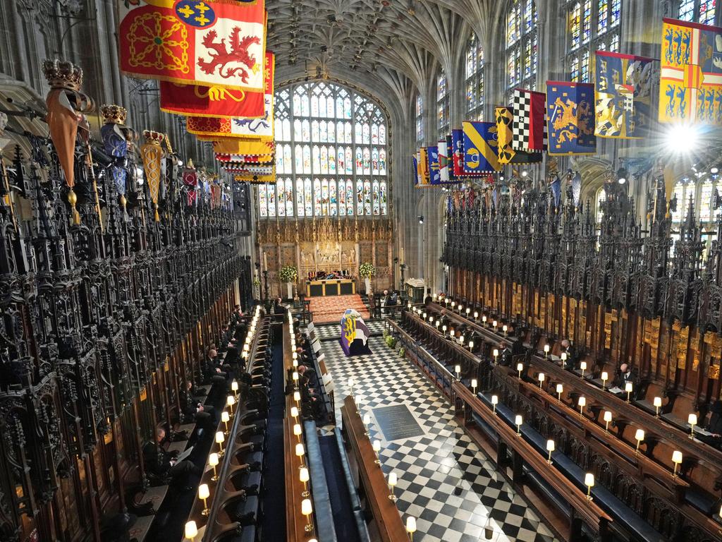 The Duke of Edinburgh lies in St George’s Chapel. Picture: Yui Mok-WPA Pool/Getty Images