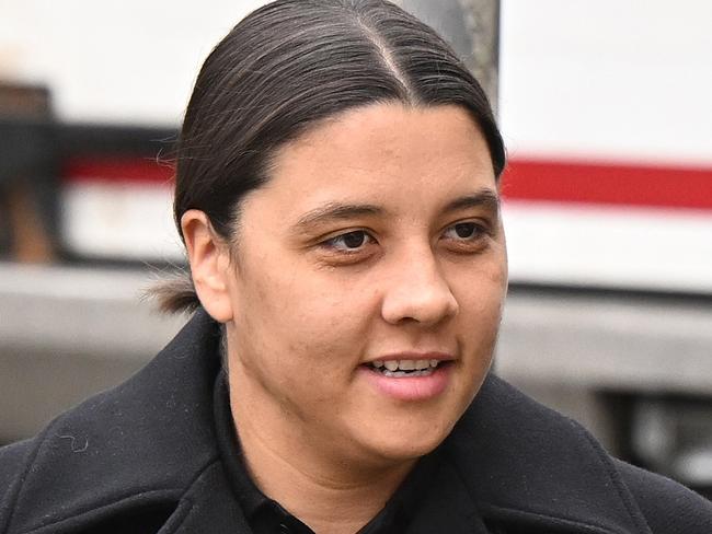KINGSTON UPON THAMES, ENGLAND - FEBRUARY 3: Australian footballer Sam Kerr arrives outside the Crown Court ahead of her trial for a racial harassment case on February 3, 2025 in Kingston upon Thames, England. The Matildas star, who also plays professionally for Chelsea in the Women's Super League, is facing charges of 