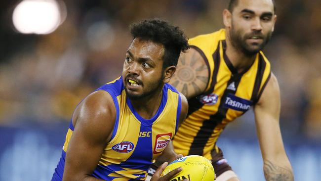 West Coast's Willie Rioli made contact with an umpire. Pic: Michael Klein