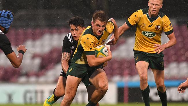 Joey Walton with the ball during the Australian Schools and New Zealand Schools match at Ballymore in 2018.