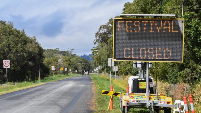 A "Festival Closed" digital sign outside the entrance to Bluesfest in Byron Bay, Australia. Picture: Getty