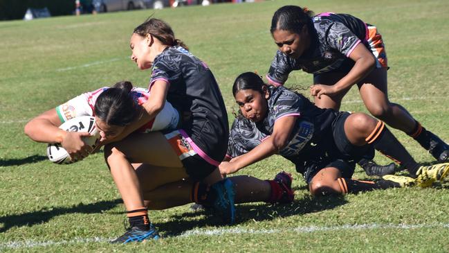 Emu Park captain captain Leilani Penaia goes in for her second try in the under-14 girls grand final.