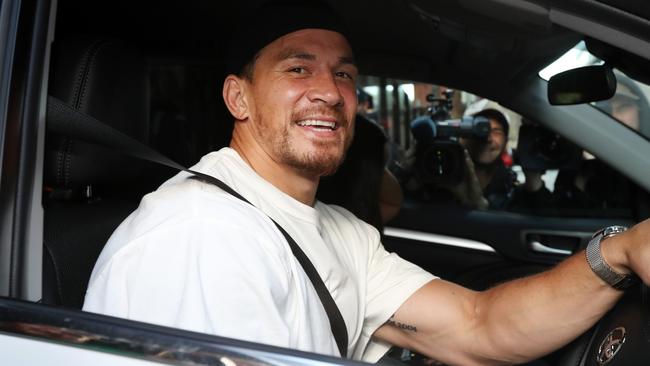 Sonny Bill Williams leaves the Meriton Suites after his two-week isolation period after arriving in Australia to play for the Roosters. Picture: Jonathan Ng