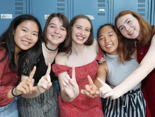 St Aidan’s OP 1 students (from left) Jessie Luo, Katie Vidler, Stephanie Fanshawe, Rebecca Chae and Imogen Taylor. Picture: Annette Dew