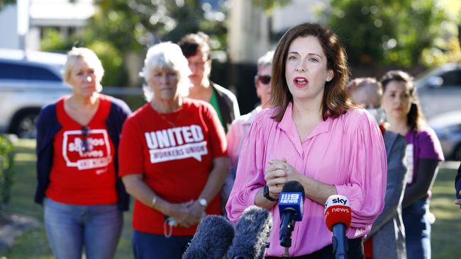 Aged Care Minister Anika Wells met with members of the workforce on Tuesday. Picture: NCA NewsWire/Tertius Pickard