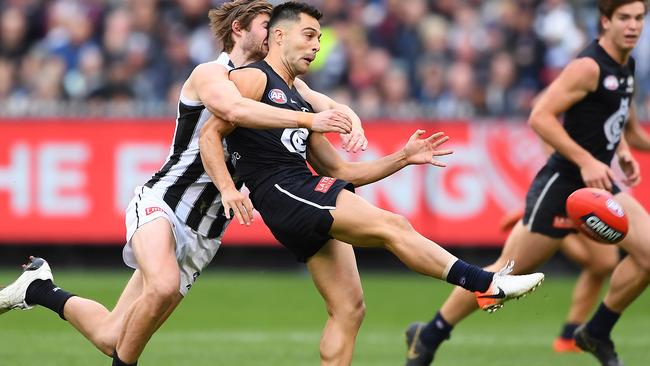 Fans at the clash between Collingwood and Carlton were involved in an ugly incident. Picture: Getty Images.