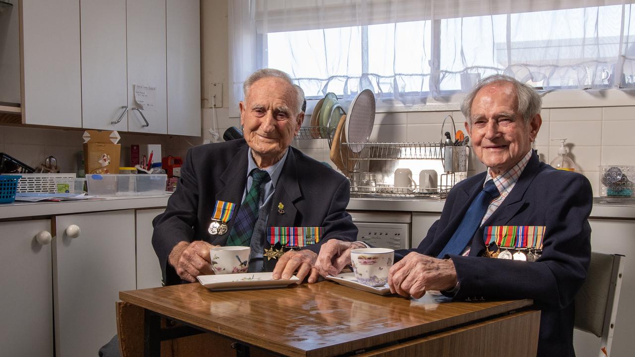 WW11 veterans Lawrence Braybrook and Jack Anderson photographed at Lawrence's home in Hamlyn Heights. Picture: Brad Fleet