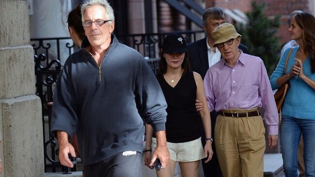 Woody Allen and his wife, Soon-Yi Previn, middle, attended dozens of dinners at the mansion of Epstein, left. PHOTO: SPLASH NEWS