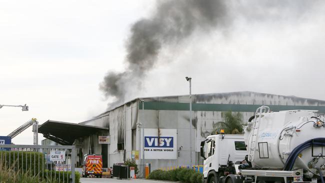 A fire at the Visy recycling depot in Wingfield earlier this week. Picture: Emma Brasier