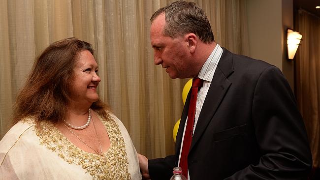 Gina Rinehart and Barnaby Joyces at the MP's election night victory party in Tamworth.