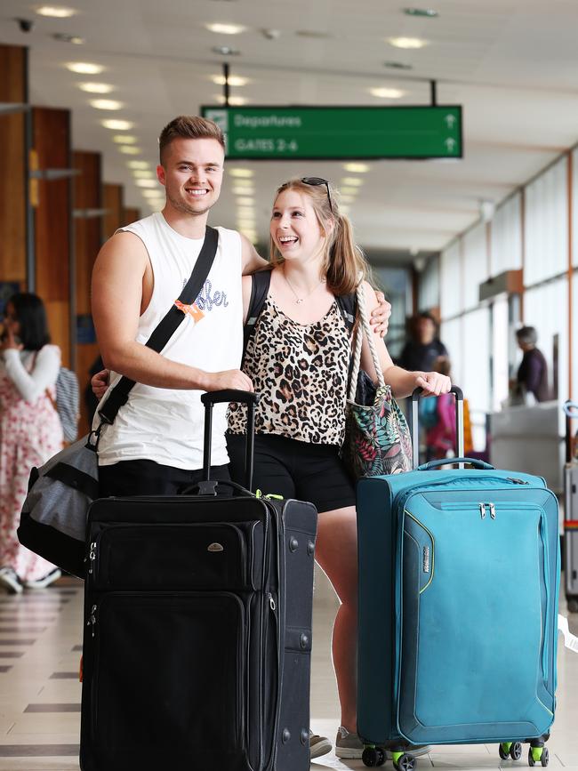 Jeremy Fraser and Jasmine Knowles of Margate want to see international flights from Hobart Airport. Picture: ZAK SIMMONDS