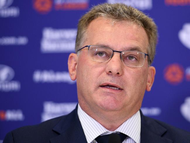 FFA Chairman Chris Nikou addresses media in Sydney, Thursday, December 13, 2018. The A-League will expand to 12 teams in the next two seasons after FFA decided to award licences to new teams based in Western Melbourne and South West Sydney. (AAP Image/Dan Himbrechts) NO ARCHIVING