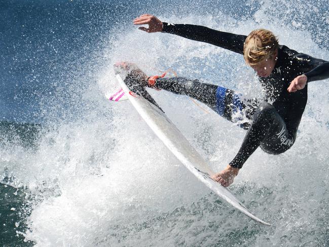 World Tour surfer Kolohe Andino (California, USA) warms up prior to the start of competition at Bells Beach, Torquay.