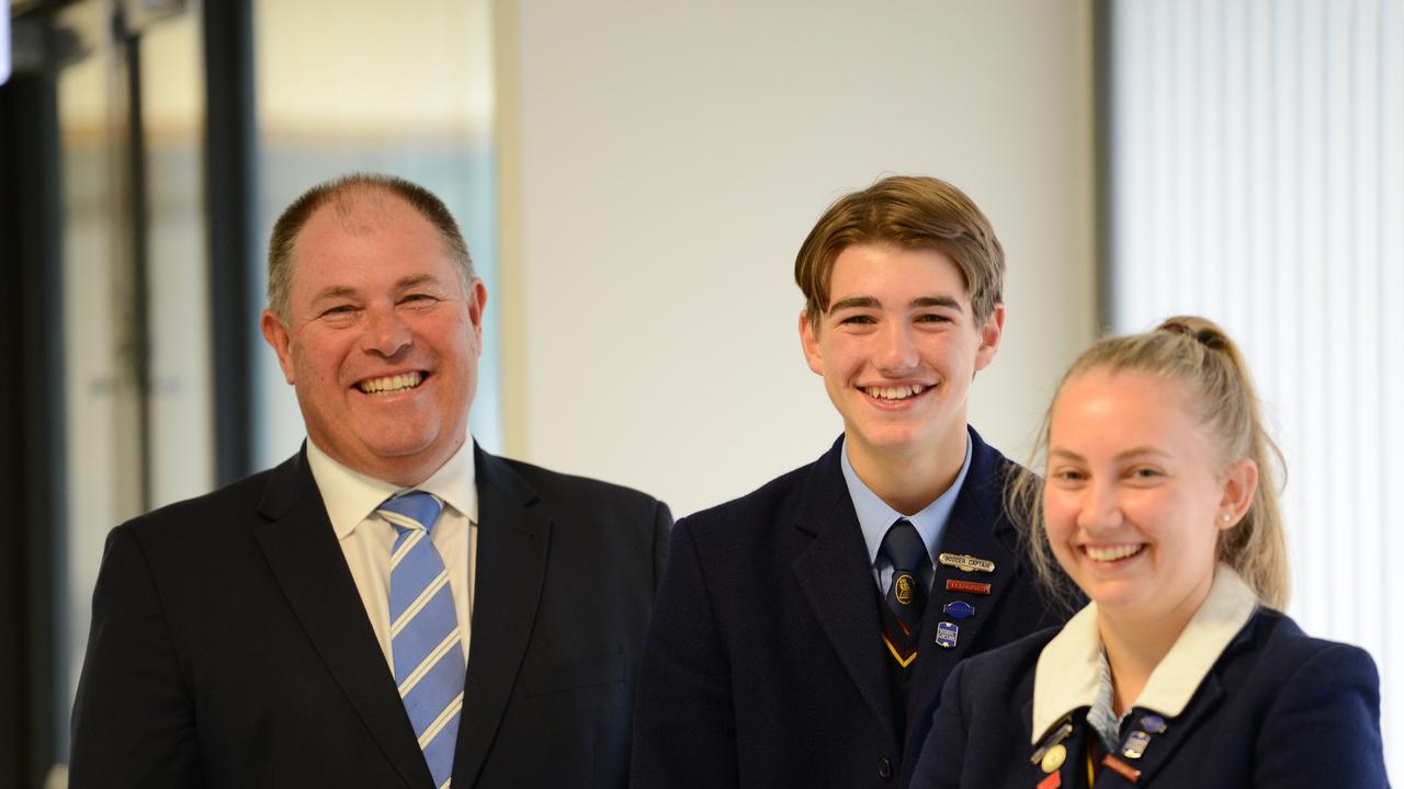 The Hamilton and Alexandra College Principal Dr Andrew Hirst with 2020 School Captains, Jock Keiller and Olivia Anagnostou. Picture: Supplied