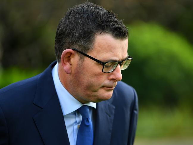 Victorian Premier Daniel Andrews departs a press conference in Melbourne, Wednesday, June 17, 2020. Premier Andrews has apologised to rank and file Labor members for the industrial-scale branch stacking scandal following an extraordinary move on Tuesday to ask LaborÃ¢â¬â¢s national executive to suspend voting rights for Victorian ALP members for internal elections and reform the party. (AAP Image/James Ross) NO ARCHIVING