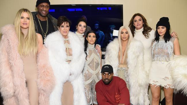 (L-R) Khloe Kardashian, Lamar Odom, Kris Jenner, Kendall Jenner, Kourtney Kardashian, Kanye West, Kim Kardashian, Caitlin Jenner and Kylie Jenner attend Kanye West Yeezy Season 3 on February 11, 2016 in New York City. Picture: Jamie McCarthy/Getty Images for Yeezy Season 3