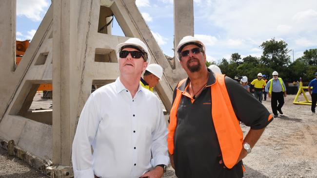 Minister Paul Kirby checking on progress of the construction of four artificial reefs with Shorelands cast manager Graeme Benaim in 2019. Picture: Katrina Bridgeford.