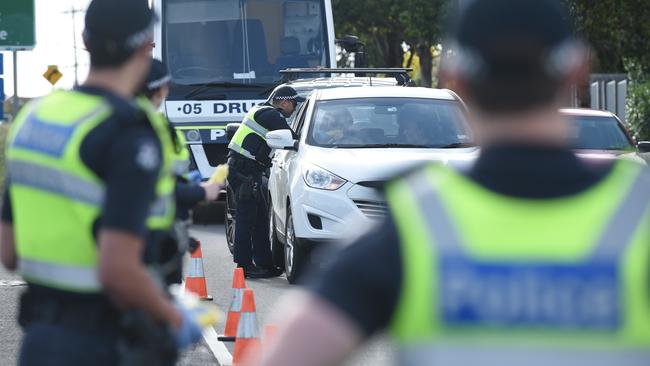 Police carry out random drink driving tests on the Bellarine Highway at Newcomb. Picture: Alan Barber