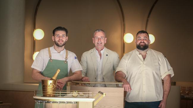 L to R Chef Billy Buchanan, owner Dave Galvin and Head Chef Debbie Kenyon as K?st opens on the Gold Coast this weekend. Picture: Glenn Campbell