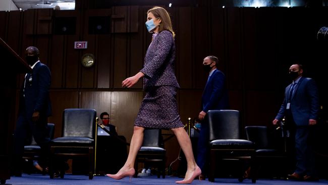 Amy Coney Barrett, at her confirmation hearing last week, could prove to be a model for a post-Trumpian conservatism. Picture: AFP