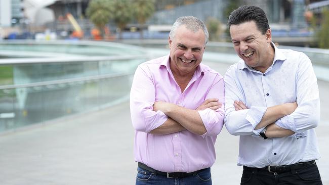 SA Senator Nick Xenophon with campaign director Nick Xenophon Team candidate Stirling Griff. Picture: Bianca De Marchi