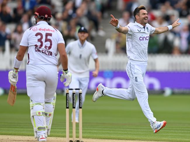 Anderson takes the 704th and final wicket of his test career, dismissing Joshua Da Silva at Lord's. Picture: Gareth Copley/Getty Images