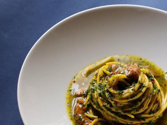 Sea urchin spaghetti. On the menu at new Hobart restaurant Pitzi. For Alix Davis food column in TasWeekend. Picture: Instagram