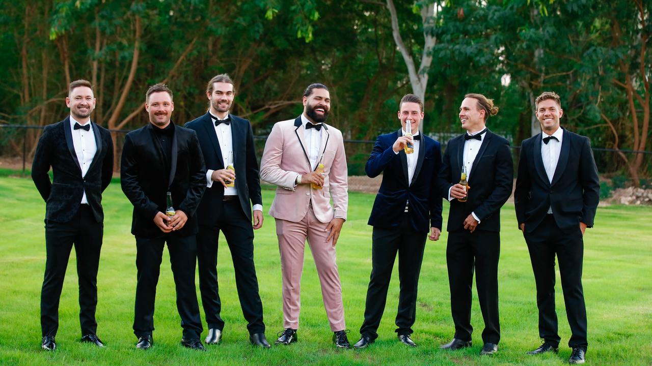 From L Jeffrey Soloman, Tom Veness, Lachie Bates, Michael Mason, Jacob Schaper, Julian Brown, matthew Flanegan at the Darwin Cup Gala Ball. Picture GLENN CAMPBELL