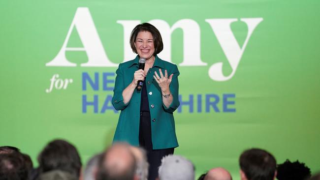 Amy Klobuchar speaks at Exeter Town Hall in New Hampshire. Picture: Reuters