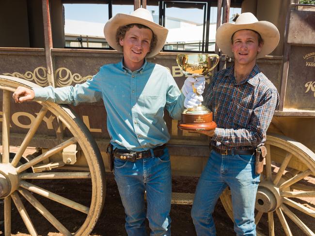Jeremy Kinnon (left) and Lane Kinnon, brothers who ride coach horses for a living at Kinnon & Co Outback, Alice Springs. Jeremy was born on Melbourne Cup day in 1995.