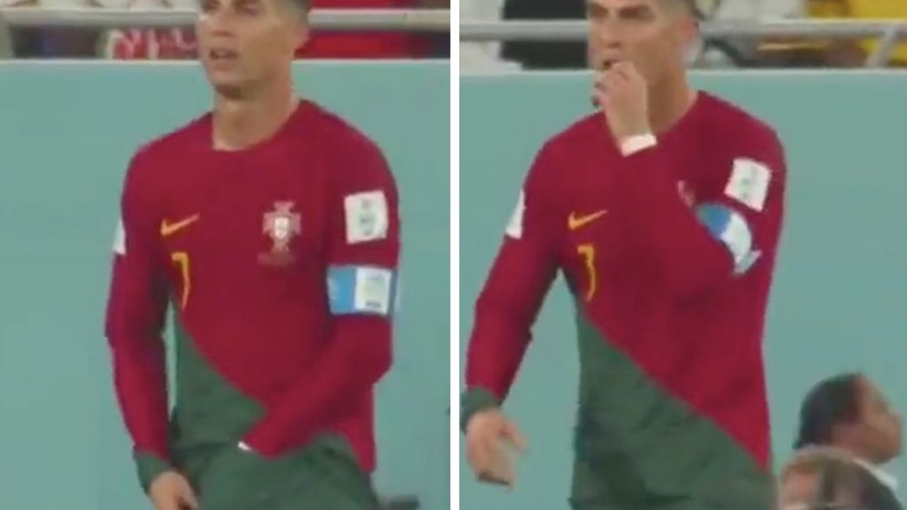 Cristiano Ronaldo caught putting his hand down his pants in the
