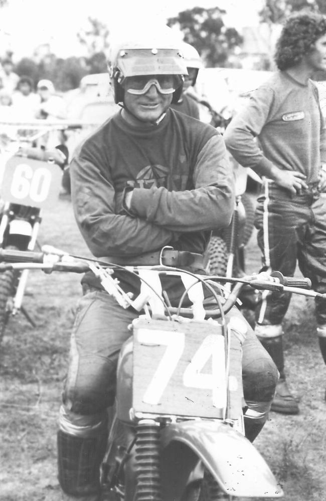 Motorcyclist Jim Dowsett prepares to race at the Bagot Park Speedway in 1978.