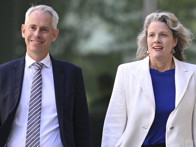 CANBERRA, AUSTRALIA, NewsWire Photos. MARCH 27, 2024: Minister For Home Affairs, Clare O'neil and Minister For Immigration, Citizenship And Multicultural Affairs, Andrew Giles holds a press conference at Parliament House in Canberra. Picture: NCA NewsWire / Martin Ollman