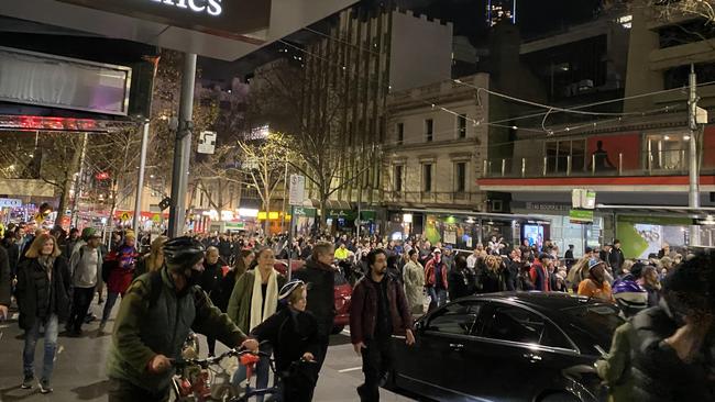 An anti-lockdown protest that turned violent in Melbourne last week. Picture: Sarah Perillo