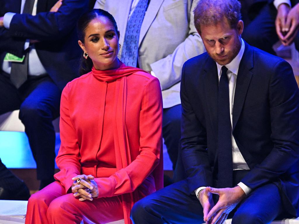 Meghan Markle last visited the UK with Prince Harry in 2022 for the One Young World Summit, which coincided with the Queen’s failing health. Picture: AFP