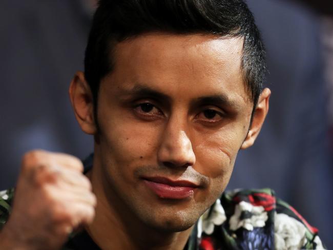 LAS VEGAS, NV - SEPTEMBER 13: Moises Fuentes gestures during undercard press conference at the KA Theatre at MGM Grand Hotel & Casino on September 13, 2018 in Las Vegas, Nevada. (Photo by Omar Vega/Getty Images)